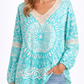 Hippie Hippie Damen Bluse Tunika mit Mandala-Print – Türkis, Baumwolle & Viskose