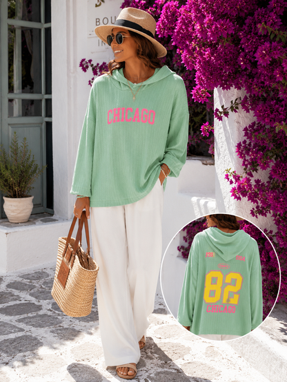 Oversize Hoodie "Chicago 82" - Neon Statement Hoodie with Hood & Texture 38-44