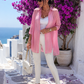 Women's Pink Blouse – elegant semi-sheer oversized blouse with shirt collar | One Size 38–44