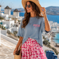 Women's Tiered Skirt with Heart Pattern – Viscose Skirt 36–42, Elastic Waistband, summery & feminine
