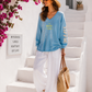 Hippie Hippie Sweatshirt Beach Club Hellblau | 100% Baumwolle | Oversize Damen Sweatshirt | V-Ausschnitt
