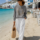Yippie Hippie Pailletten Sweatshirt Grau – Glamour Pullover mit Gold & Silber Glitzer | Damen Sweatshirt Premium Look