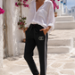 Damen Jogpants Schwarz mit Glitzersteinen & Seitenstreifen – Baumwolle Elasthan 38–42