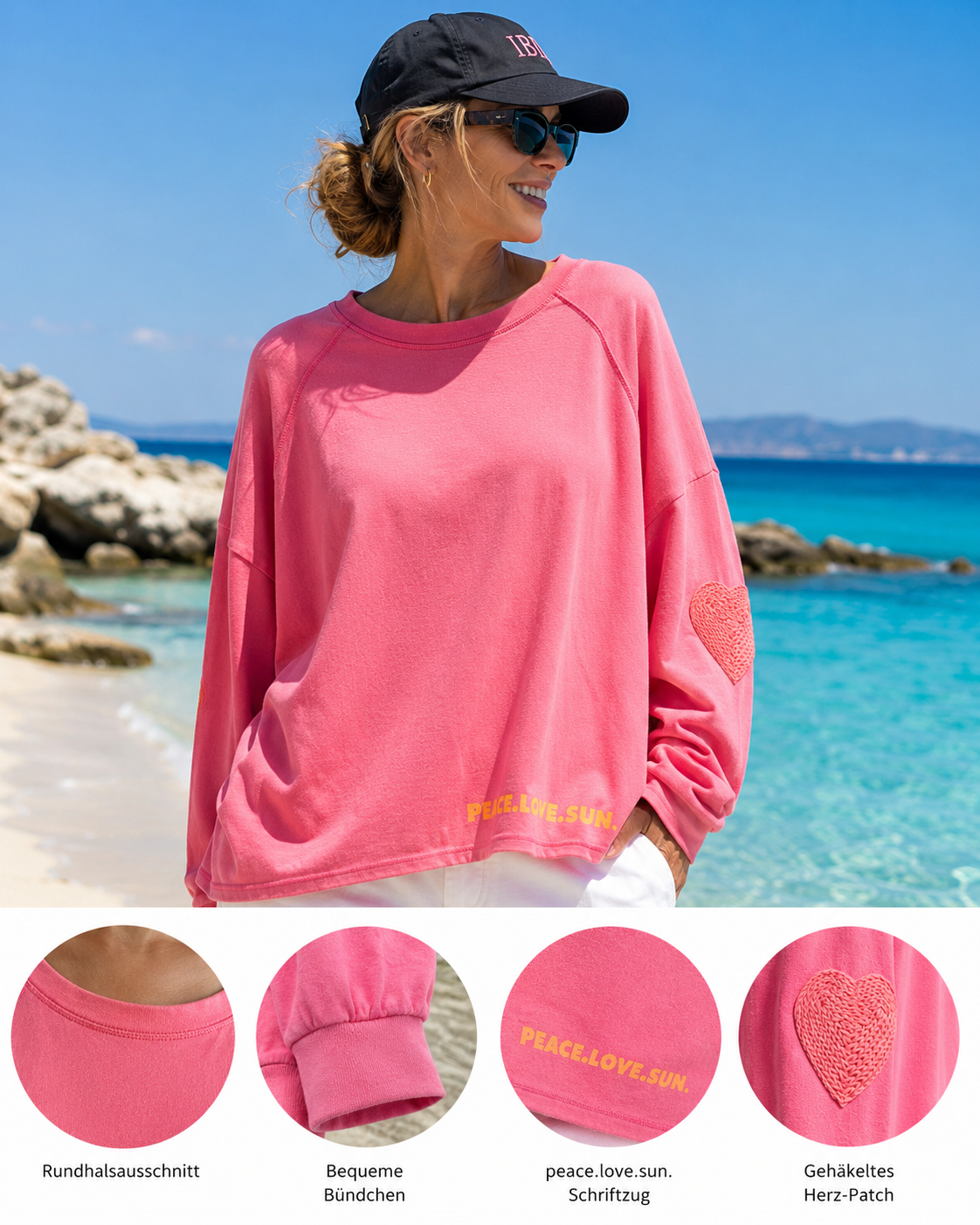 Yippie Hippie Sweatshirt Pink – Oversize Damen Pullover mit Statement Print | Boho Fashion