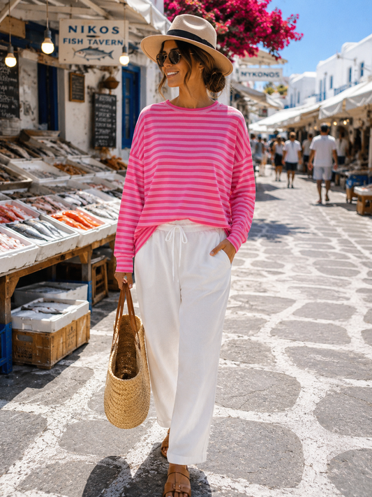 Pink gestreiftes Sweatshirt – leichter Oversize-Look | tragbar 38–42