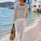 Leichter Damen Sweater aus Viskose – Oversize Pullover mit Glitzer-Schriftzug HEY YOU (38-42)