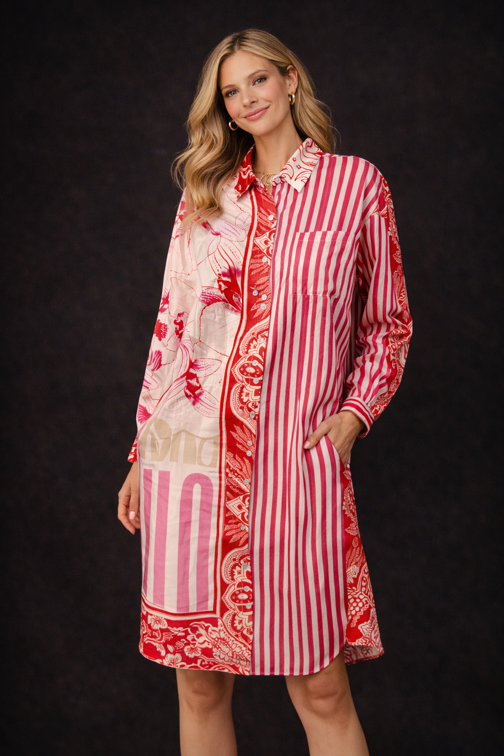 Yippie Hippie Damesjurk Roze-Rood met Printmix
