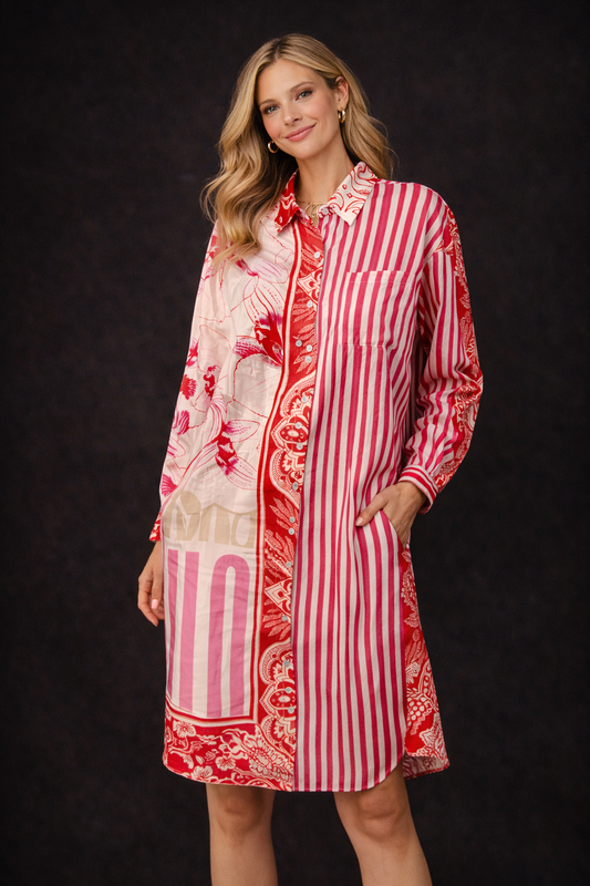 Yippie Hippie Damesjurk Roze-Rood met Printmix