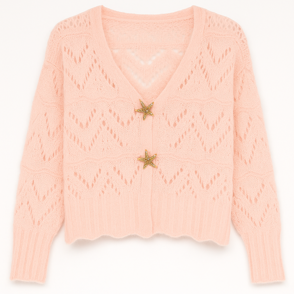 Strickjacke mit Sternchen-Broschen – Rosa