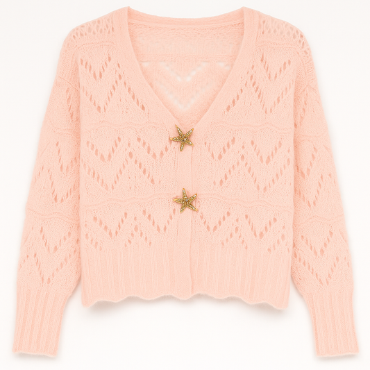 Strickjacke mit Sternchen-Broschen – Rosa