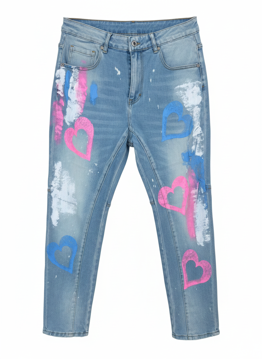 Damenjeans Jeanshosde mit pinken Herzen