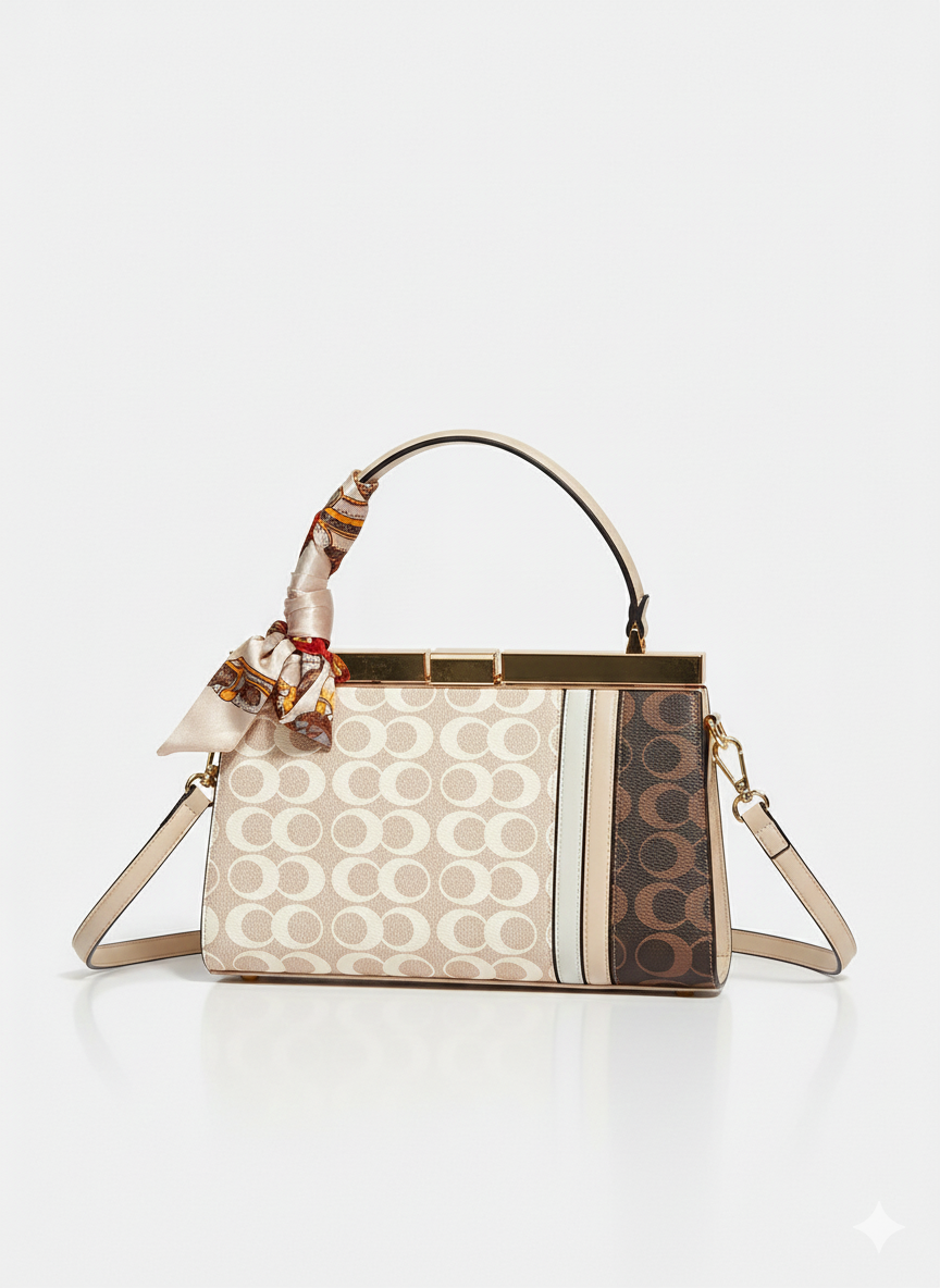 Stilvolle Handtasche mit Seidentuch am Griff