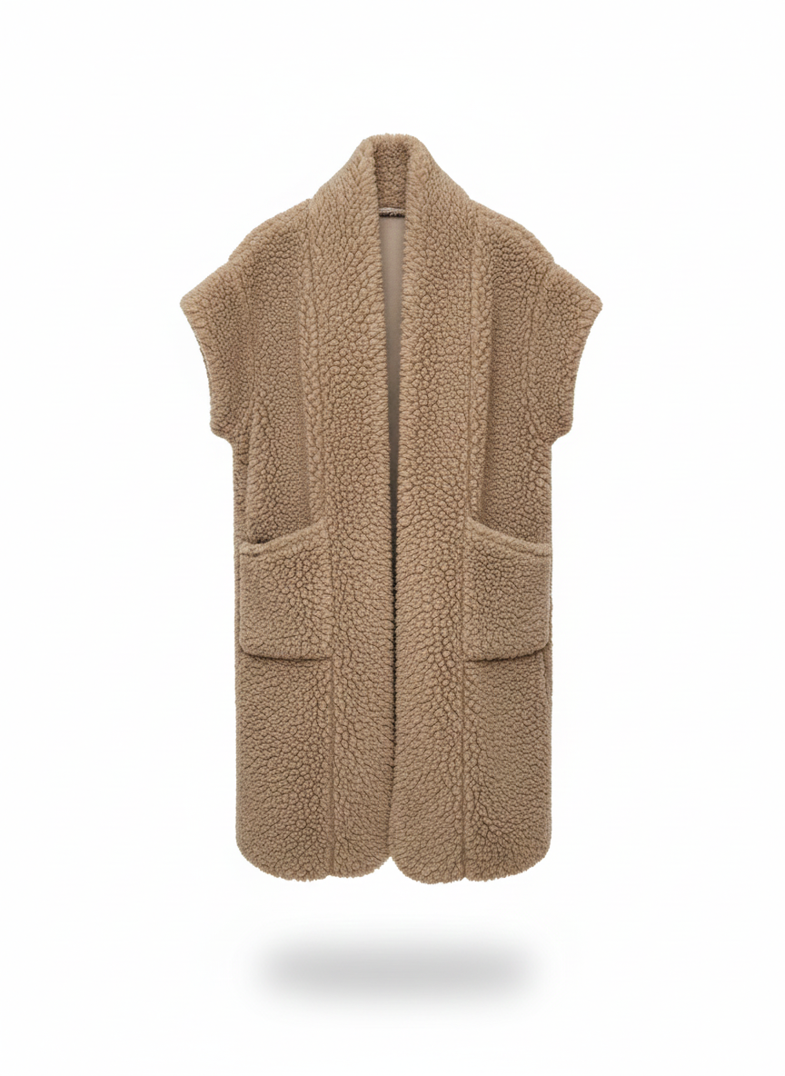 Teddyfell-Weste lang Braun