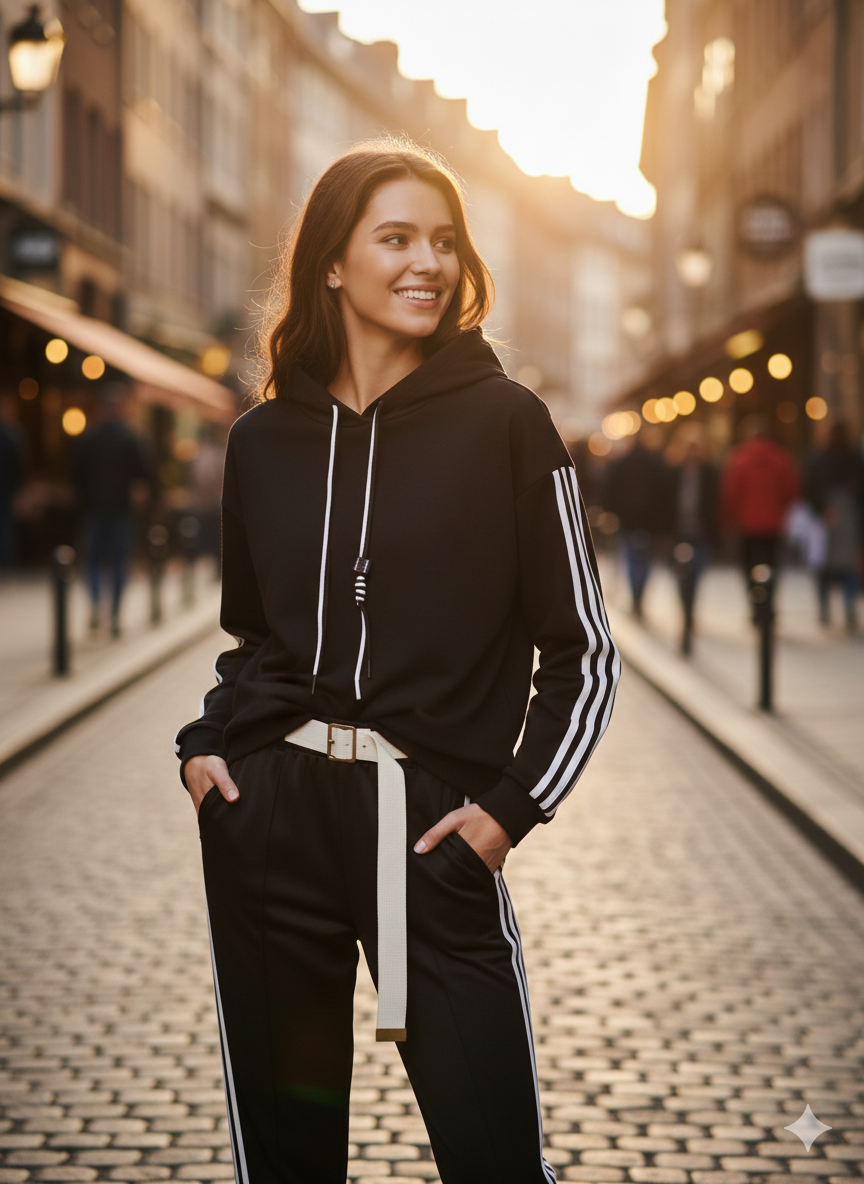 Dames tweedelig setje bestaande uit hoodie en broek, maten 38-42+