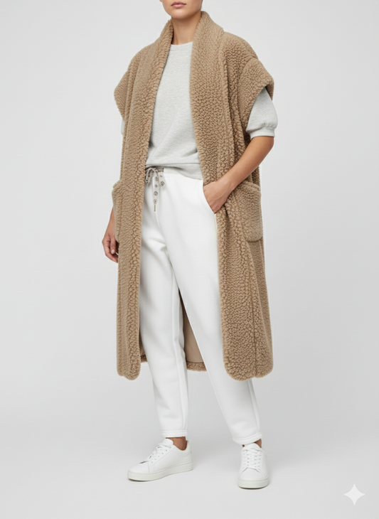 Teddyfell-Weste lang Braun