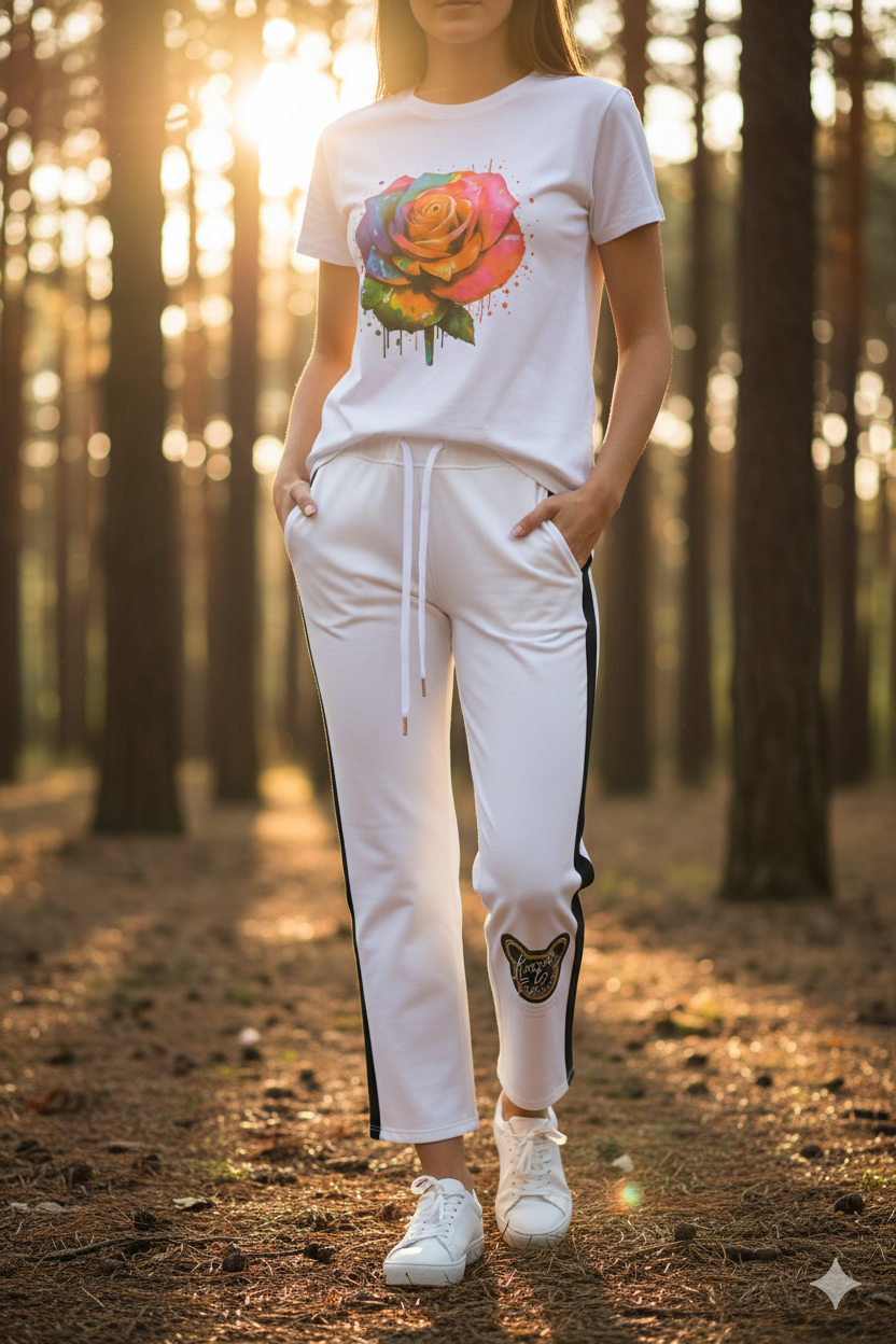 Damen T-Shirt Curvy  Gr 40-50 mit Motiv bunter Rose