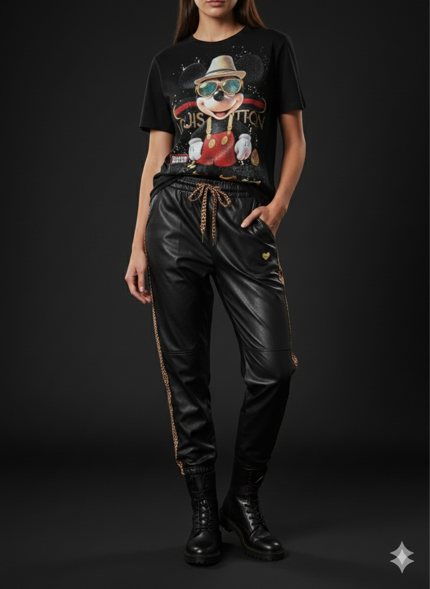 Damen Oversize T-Shirt Mickey mit Strasssteinen in Größen 38-44