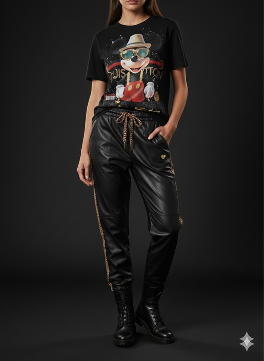 Oversized Mickey Mouse T-shirt voor dames met strasssteentjes, verkrijgbaar in maat 38-44.