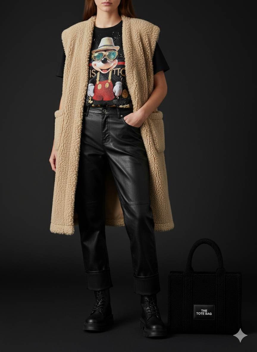 Teddyfell-Weste lang Braun