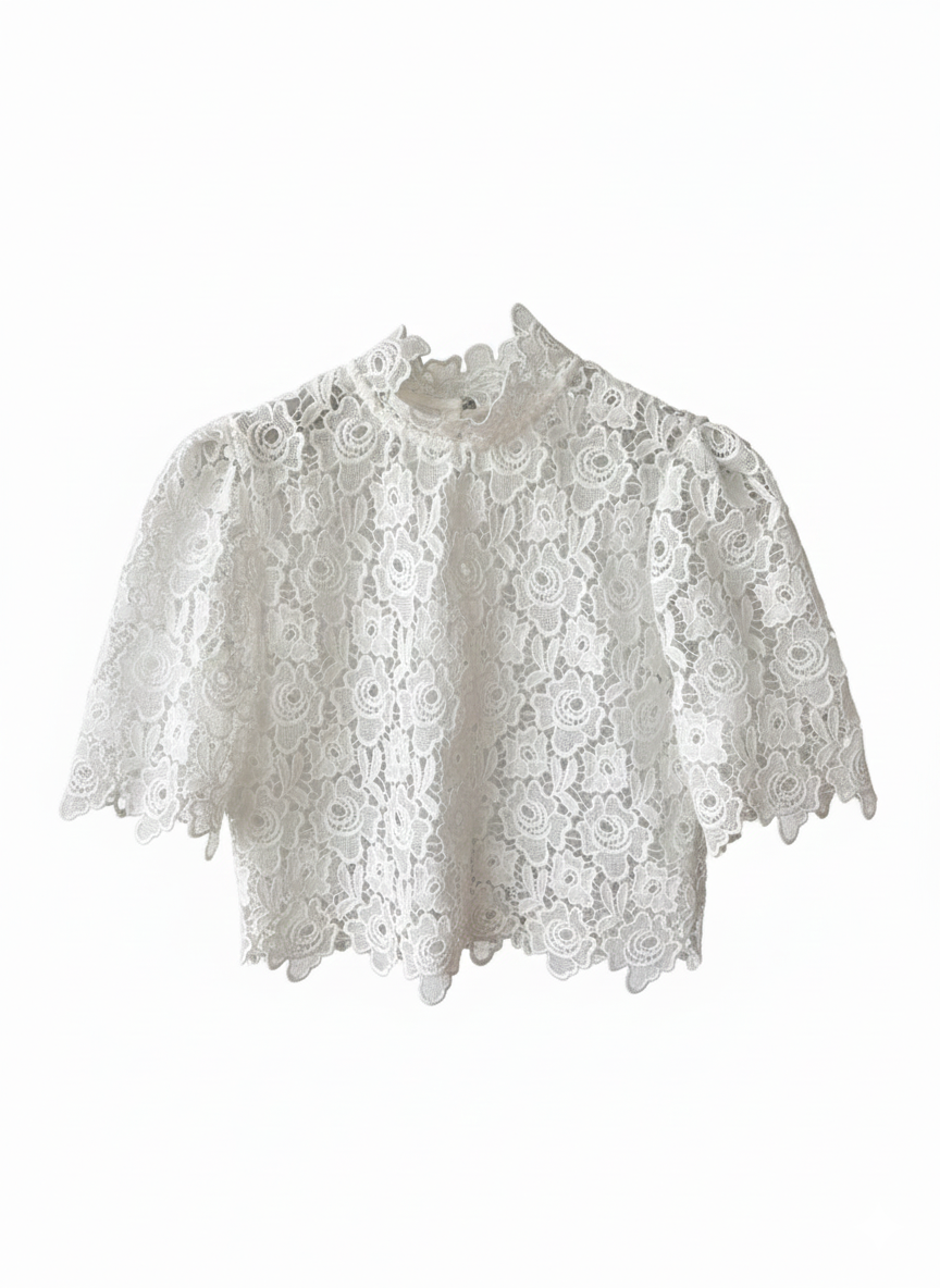 Kanten blouse met opstaande kraag