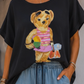 Beach Teddy Damen T-Shirt Schwarz | Sommer Shirt mit Teddybär Motiv | Oversize 38–42 🐻☀️