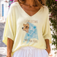 Damen Feinstrick-Shirt Hund Motiv Oversize Viskose Rosa 38-42 Sommer Shirt Damen