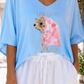 Damen Feinstrick-Shirt Hund Motiv Oversize Viskose Rosa 38-42 Sommer Shirt Damen