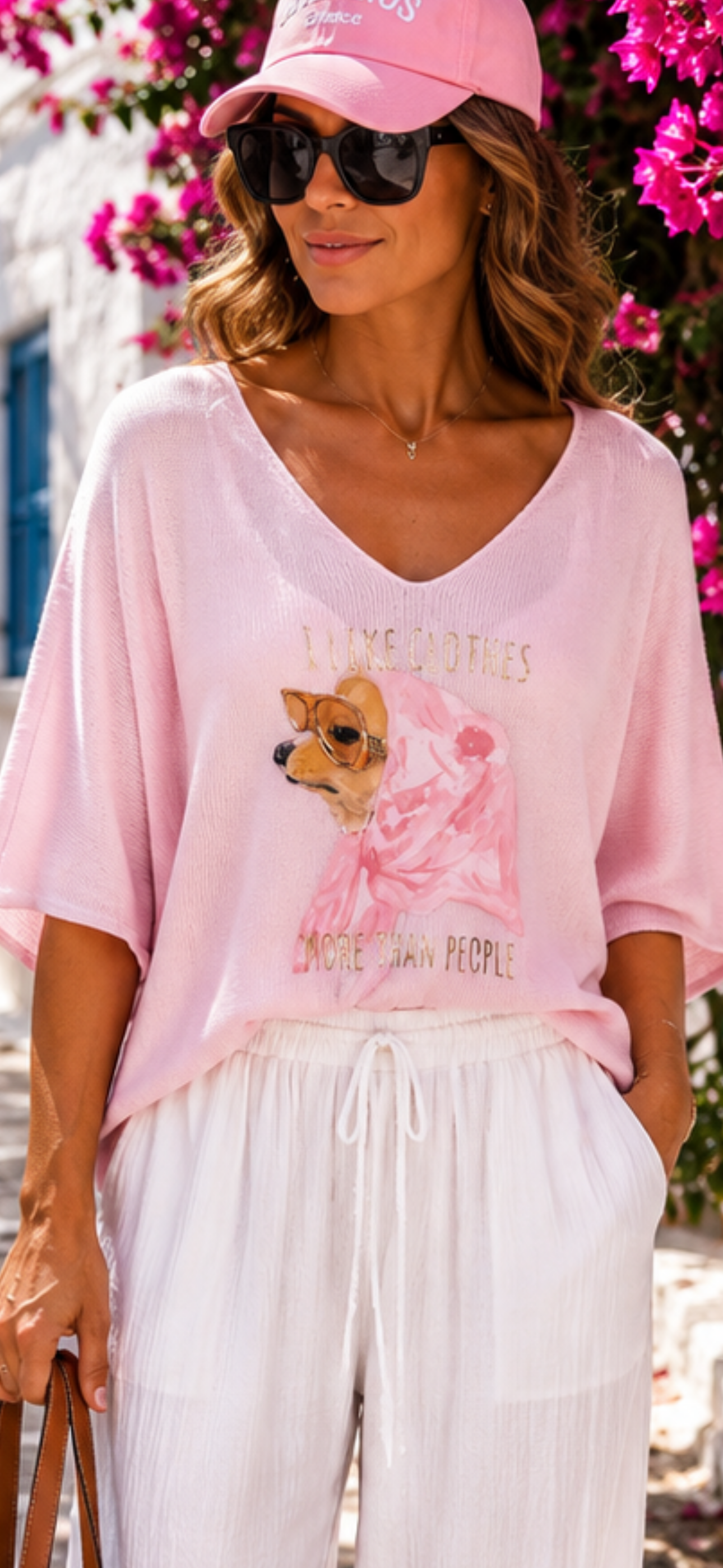 Damen Feinstrick-Shirt Hund Motiv Oversize Viskose Rosa 38-42 Sommer Shirt Damen