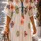 Ibiza Maxikleid Weiß mit Stickerei & Pailletten – luftiges Sommerkleid Damen (38–42)