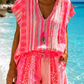 Ibiza Boho Ladies' Blouse and Shorts 100% Cotton – Neon Summer Embroidery (38–42) loose & airy