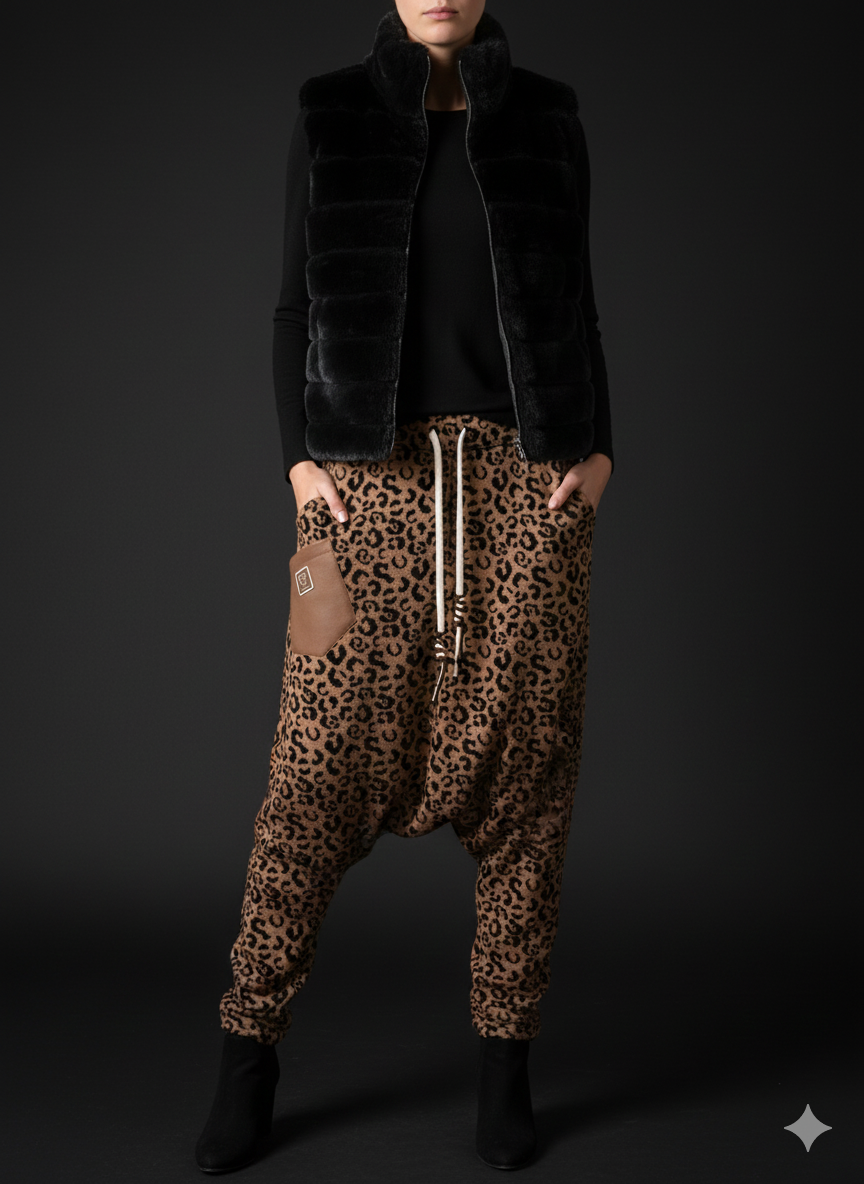 Dames baggy broek met luipaardprint