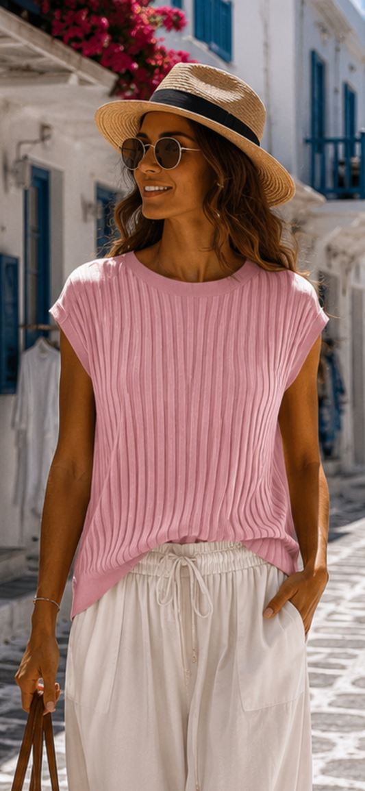 🤍 Soft Rosé Rib Top – Figurbetontes Basic mit 36-40