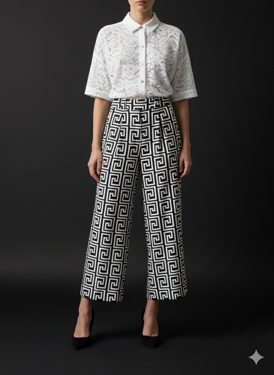 Broek met patroon en hoge taille