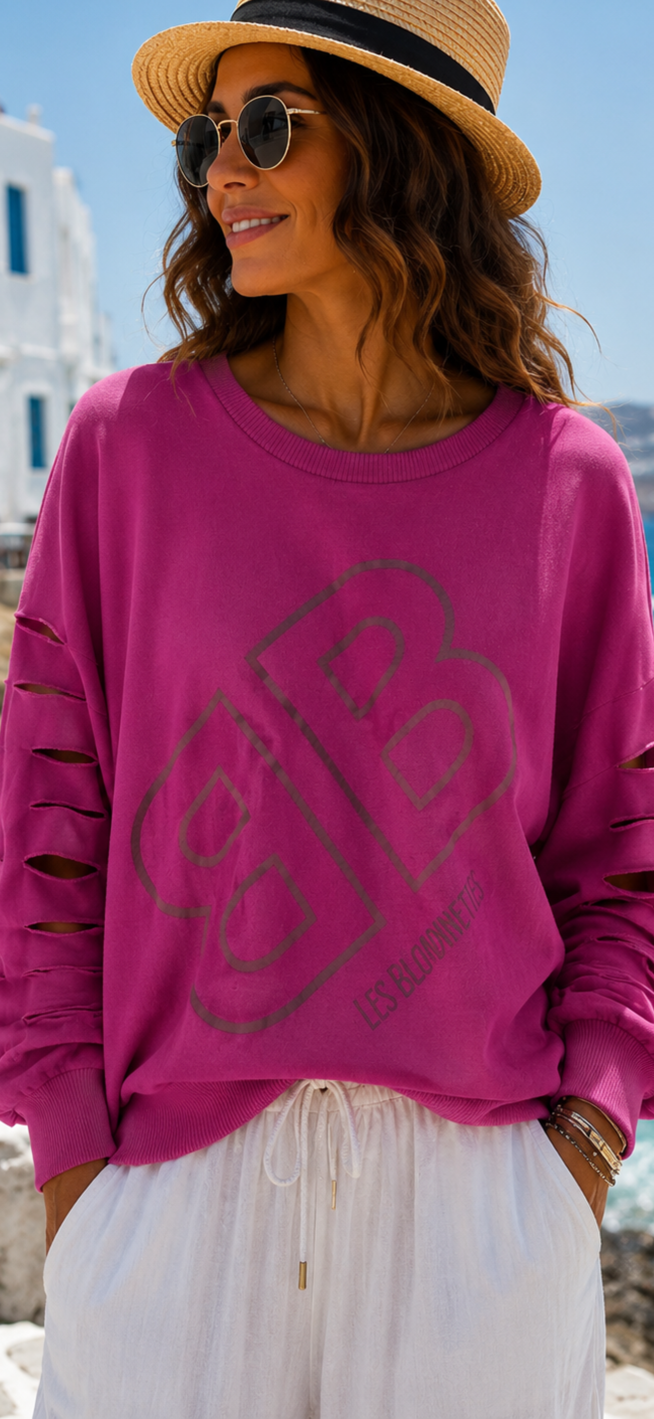 💖 Les Blondinettes Pink Rebel – Luxus Sweatshirt mit Statement-Logo & Cut-Out-Ärmeln ✨