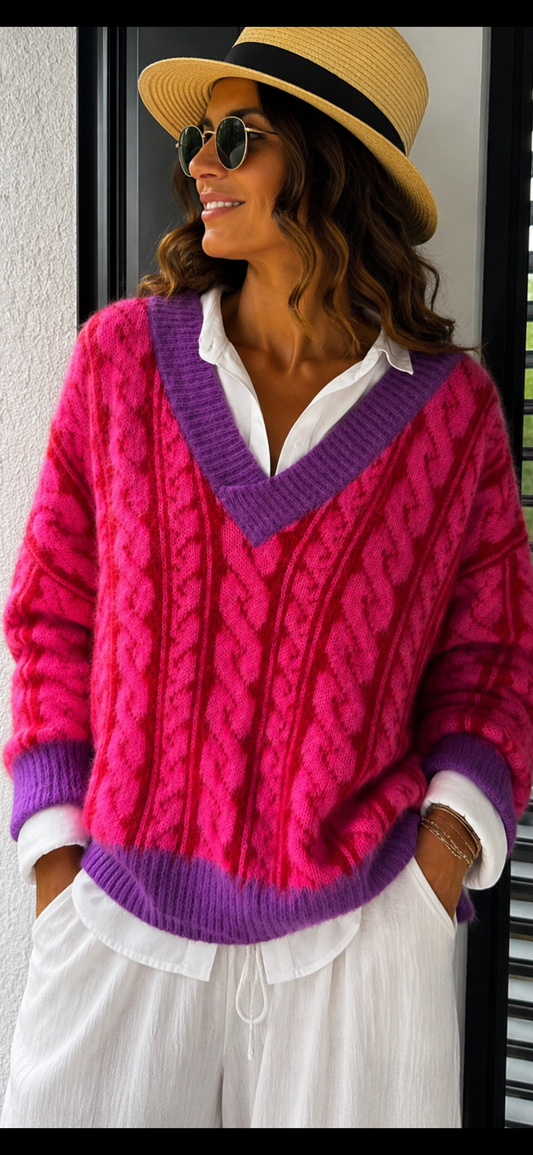 💖 Yippie Hippie Pullover Pink Paradise – Luxus Alpaka Strickpullover mit V-Ausschnitt 💖