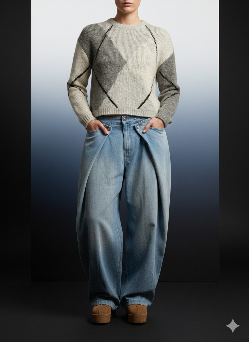 Gebreide damestrui met lange mouwen en honingraatpatroon (maten 38-42)