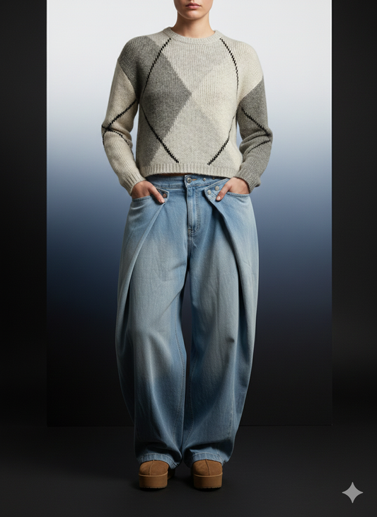 Gebreide damestrui met lange mouwen en honingraatpatroon (maten 38-42)