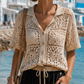 Cotton Crochet Cardigan Beige – Ibiza Style Cardigan with Button Placket | Fits sizes 38–42