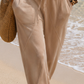 Velours-Hose Sandbeige – Komforthose mit Ziernähten & Baggy-Touch | 38–42 tragbar