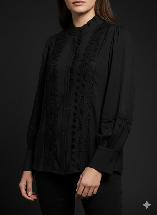 Damesblouse, kanten blouse, katoenen blouse (S/M+L/XL)