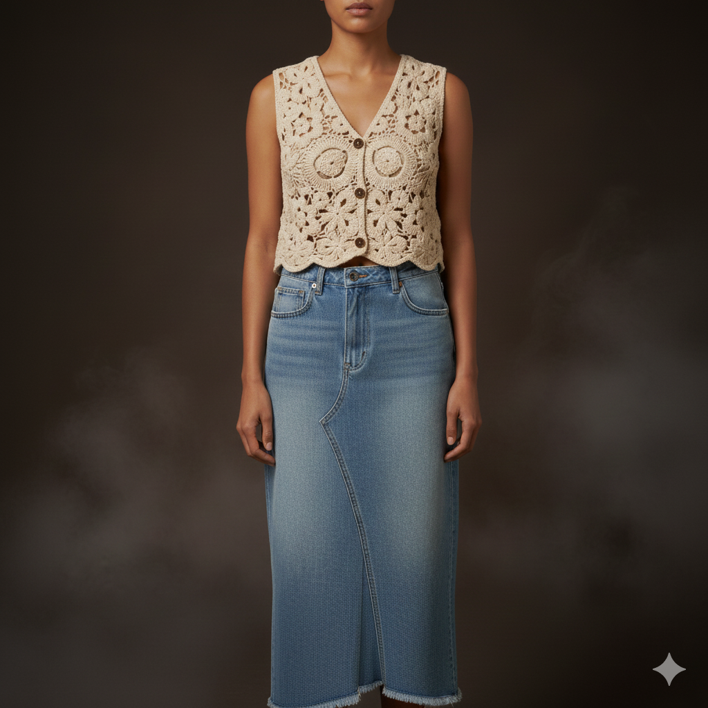 Baumwollweste in Häkeloptik
