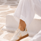 Women's White Gold Sneakers | Trendy Sneakers with Gold Details | Comfortable Casual Shoes | Lifestyle Sneakers
