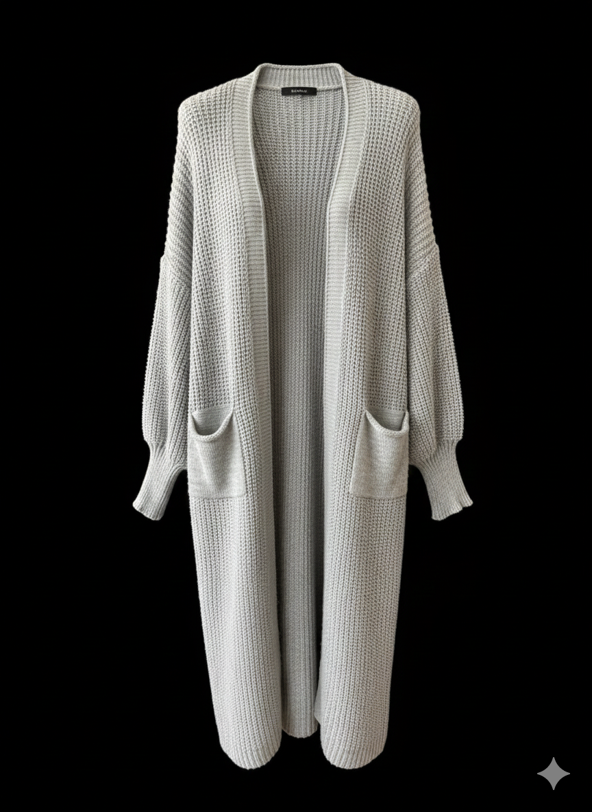 Grijze lange gebreide cardigan