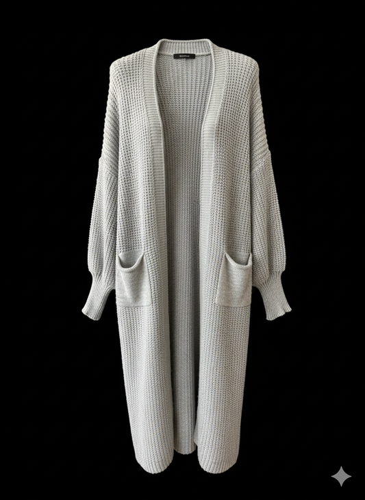 Grijze lange gebreide cardigan