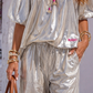 Yippie Hippie Metallic Blouse "Silver Breeze" – Off-Shoulder & Short-Sleeved