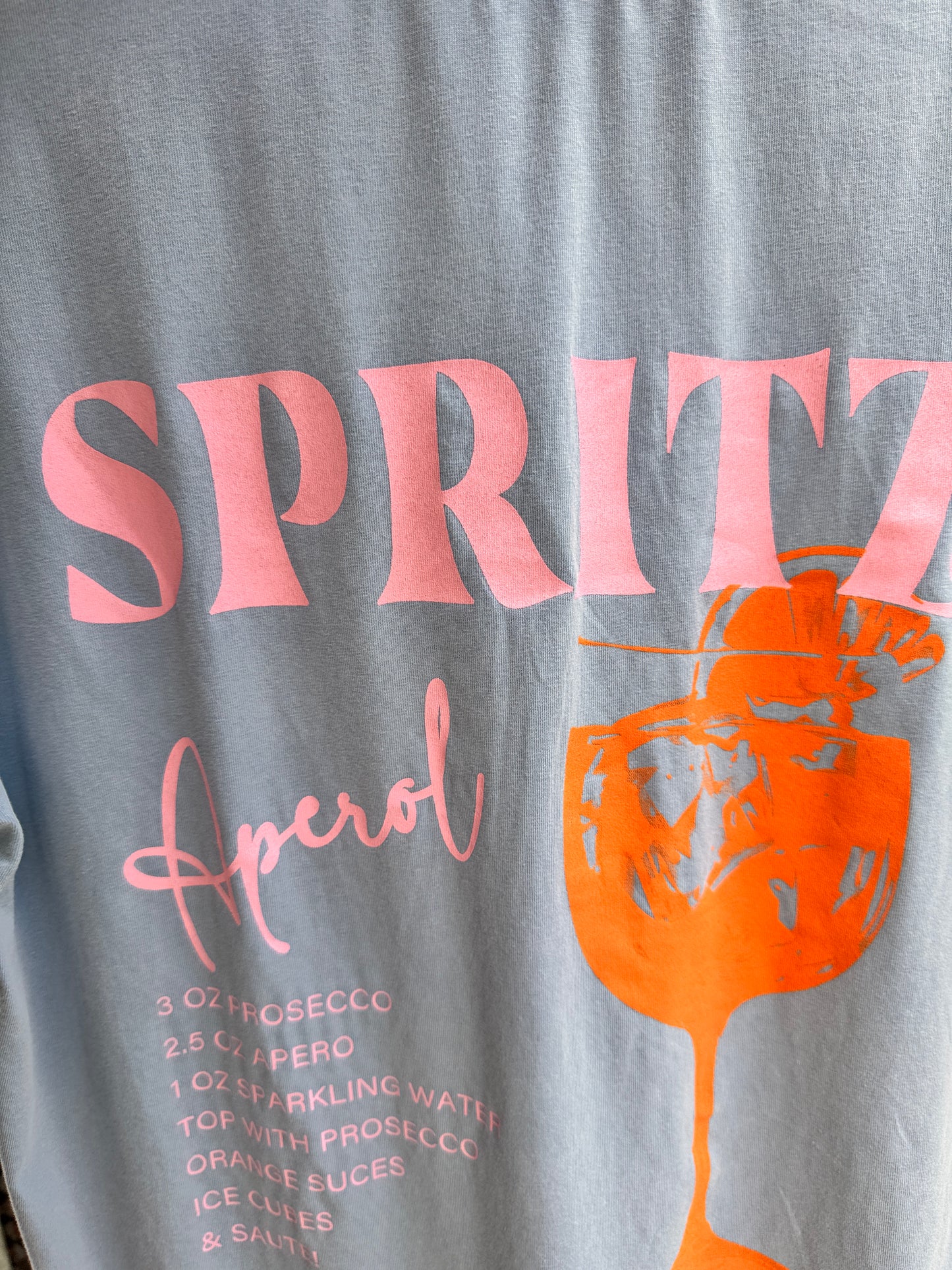 Women's T-Shirt Light Blue Spritz Aperol Print | Oversize 38–42 | Summer Shirt with Cocktail Recipe Back Print