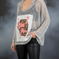 Damesblouse met lange mouwen van mesh in grijs en zwart (maat 38-46)