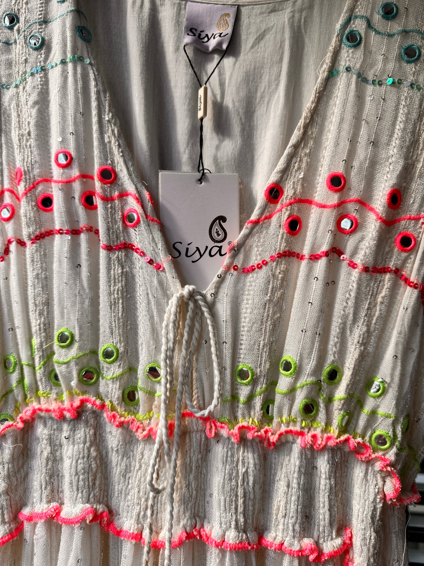 Summery maxi dress with neon embroidery Katja