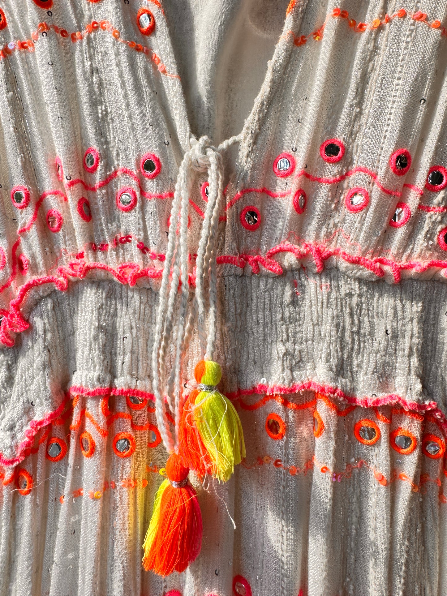 🌴 Ibiza Neon Dream Maxi Dress White Pink Orange Lime | Boho Viscose Dress with Underslip | Sizes 38–42