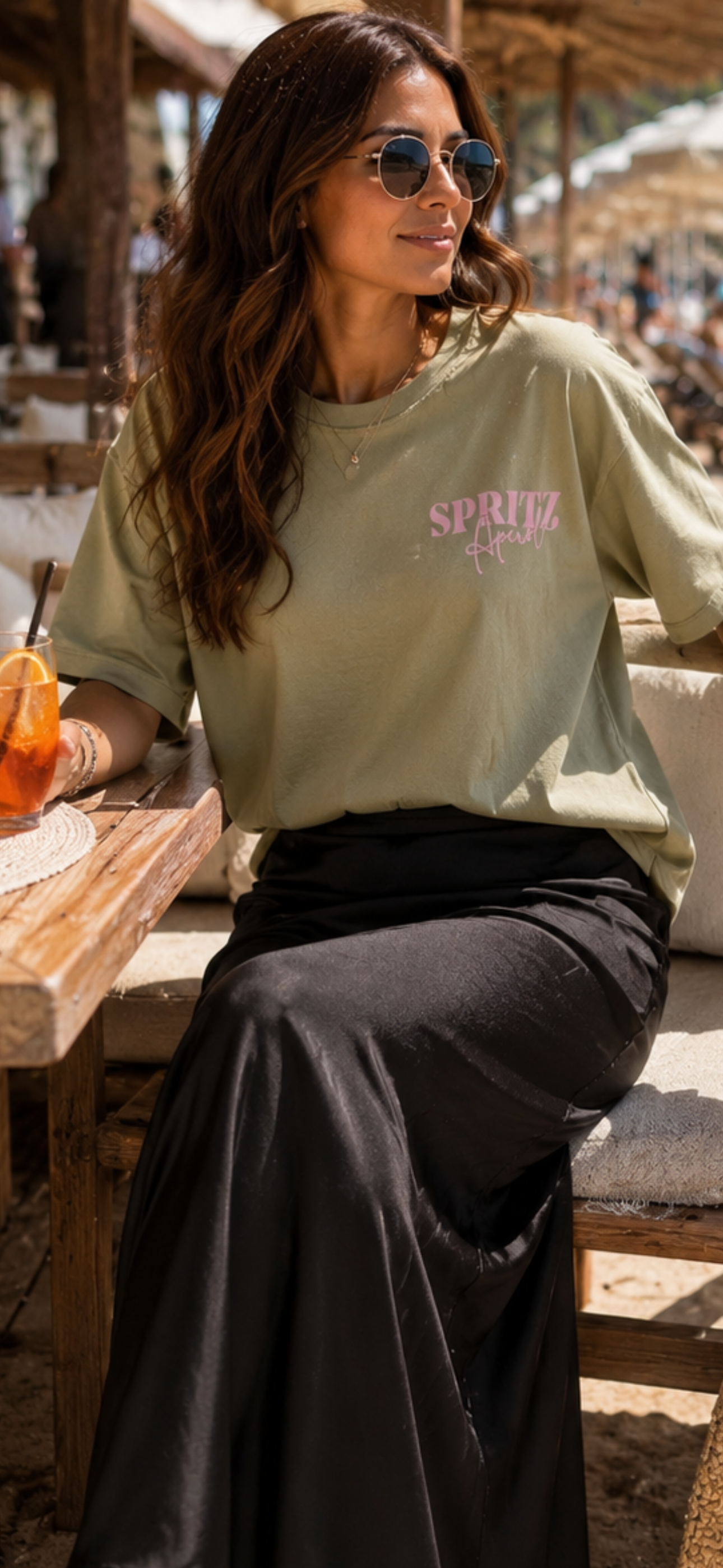 Aperol Spritz Shirt Salbei | Oversize T-Shirt Damen 38–42 | Ibiza & Mykonos Style
